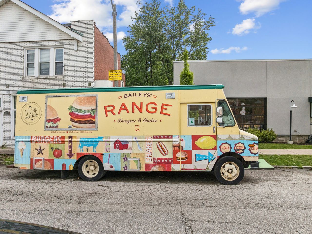 Food truck with historic commercial property at 4175 Shaw Blvd in St. Louis Missouri