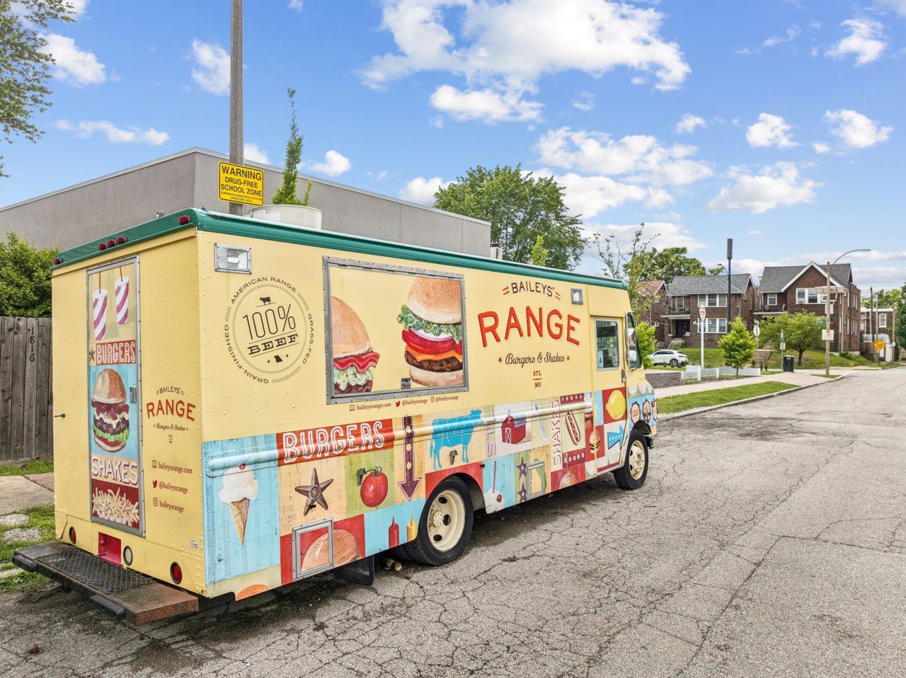 Food truck with historic commercial property at 4175 Shaw Blvd in St. Louis Missouri