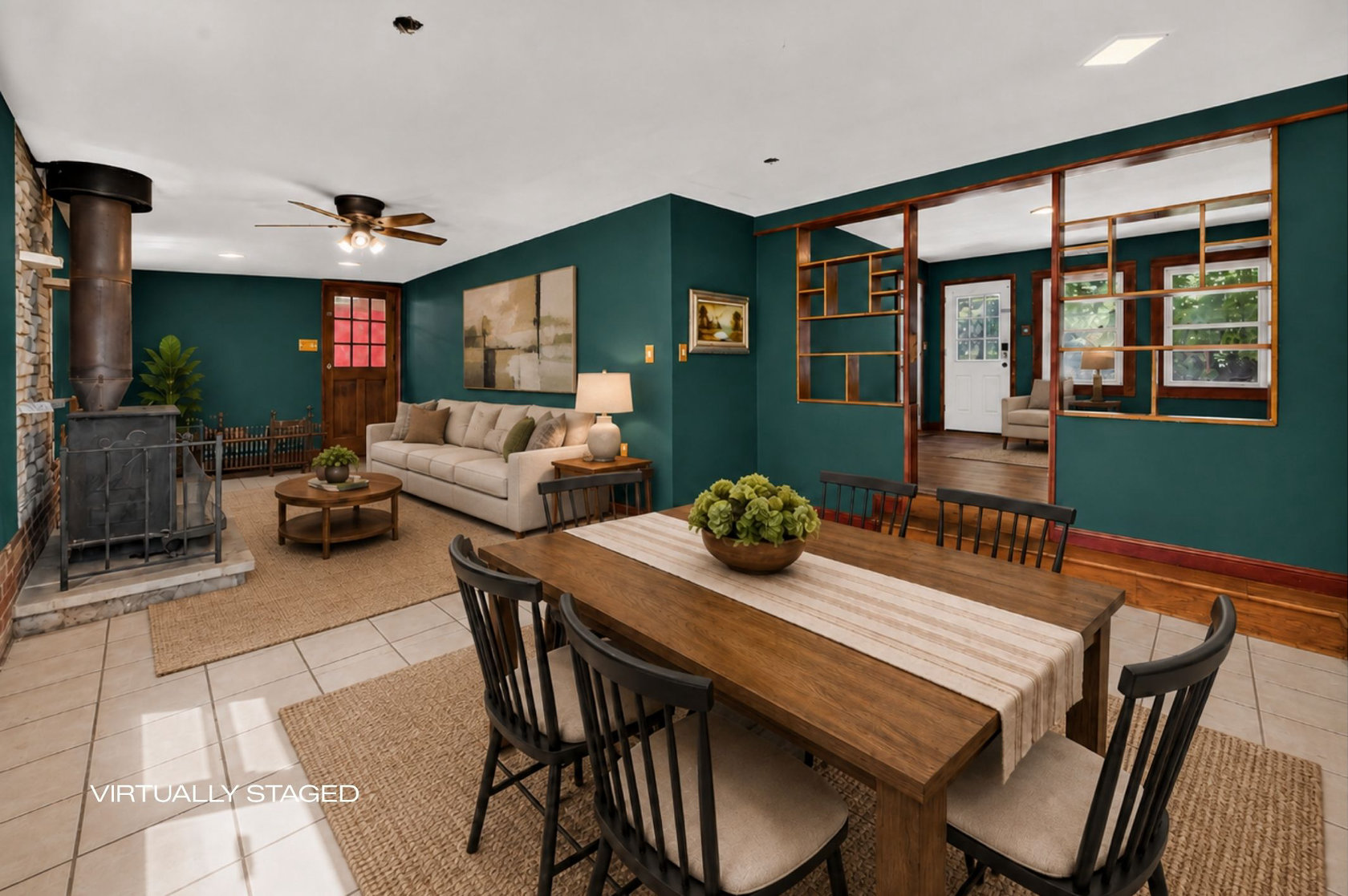 310 Cliff Cave Road Family and Dining Room Virtually Staged