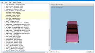 The main window with the Family Sedan's P3D file (art\cars\famil_v.p3d) open.