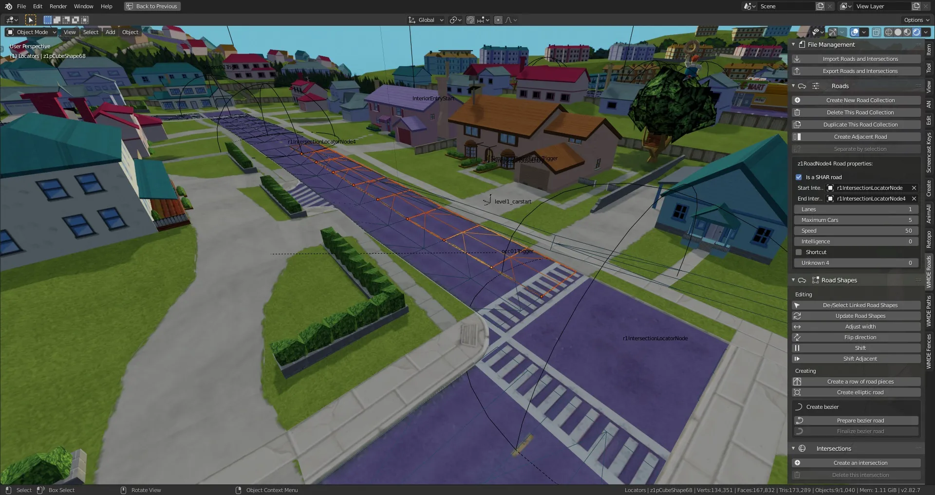 Road editing tools showing some roads outside the Simpson's house.