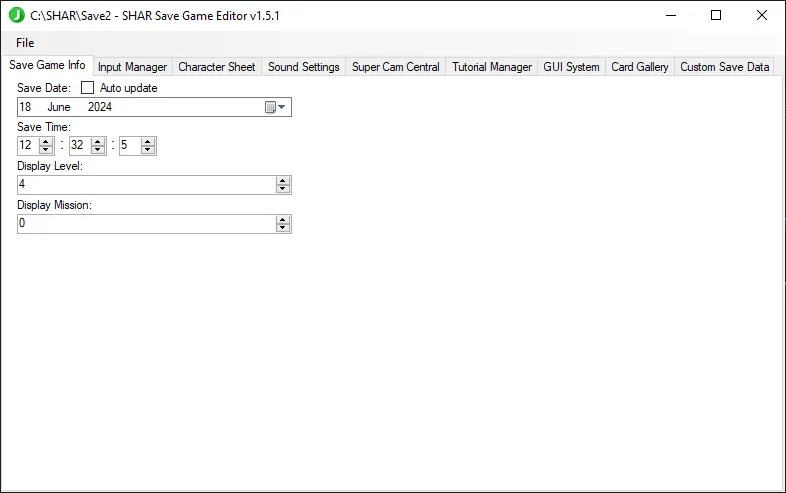 The `Save Game Info` tab.