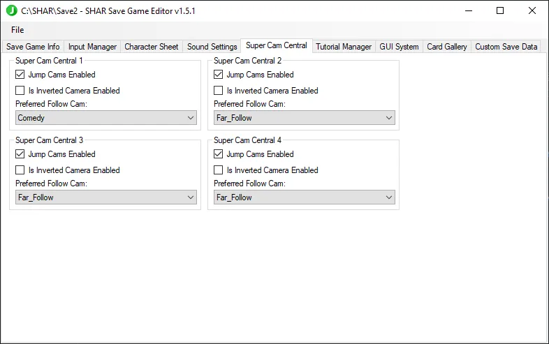 The `Super Cam Central` tab.