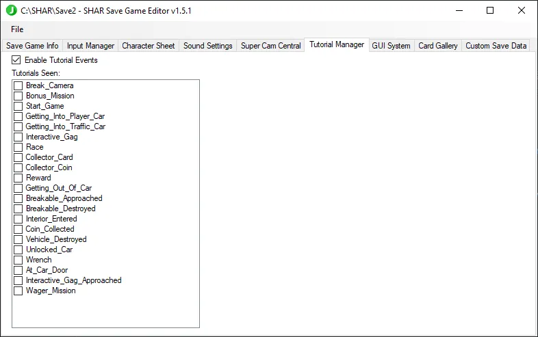 The `Tutorial Manager` tab.