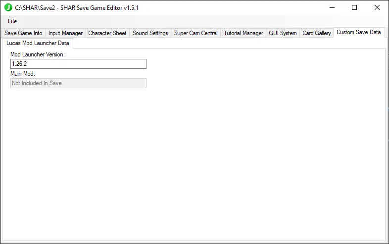 The `Custom Save Data` tab.