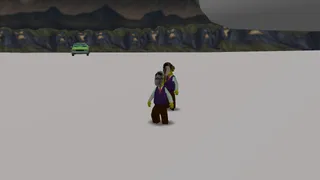 Jake and Loren on the giant toilet.