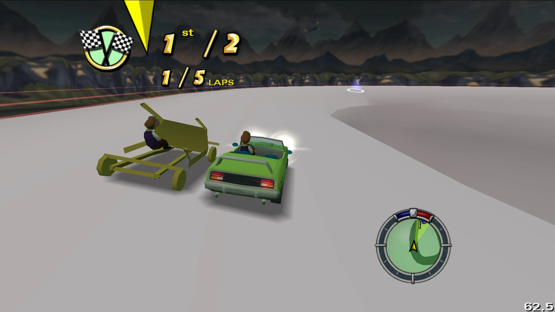 Loren racing Lucas on the giant toilet.