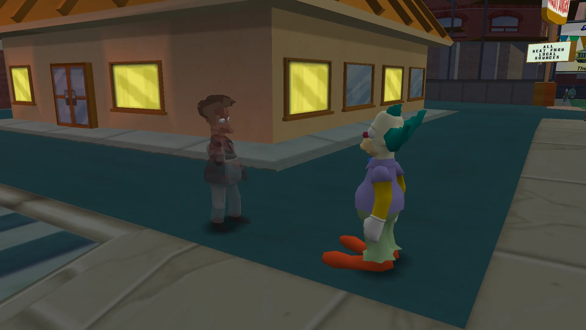 A ghostly store clerk talking to a washed up clown.
