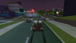 Bart stuck in hellish traffic, also the traffic is wireframe.