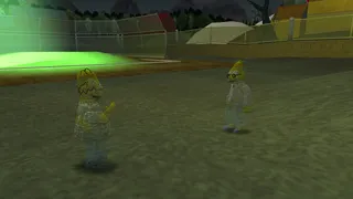 Father and son discuss taking down aliens (wireframed)