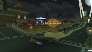 A UFO overlooks the brewery.