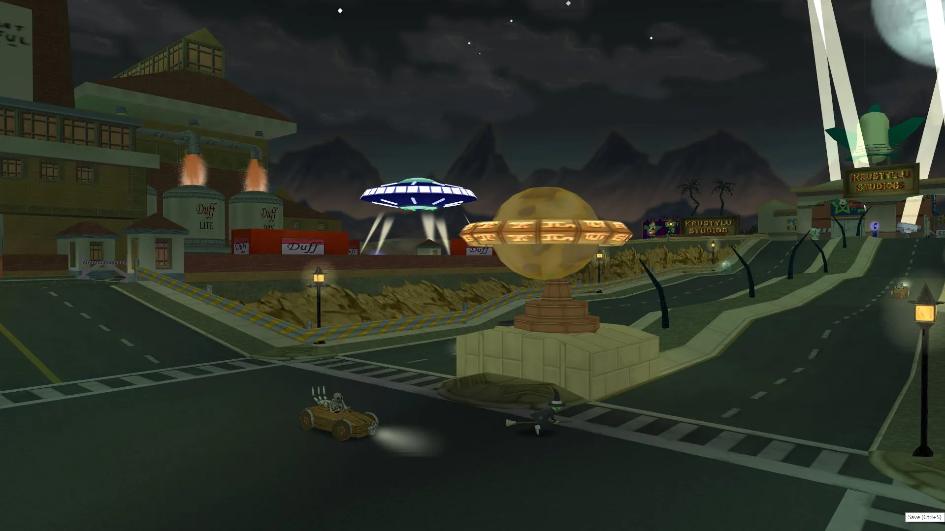 A UFO overlooks the brewery.