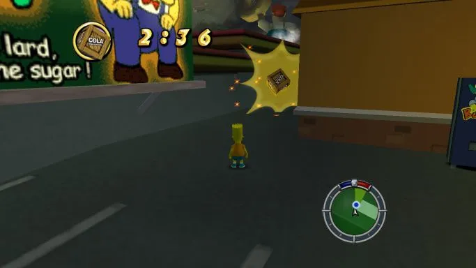 Bart eyeing a crate by the Kwik-E-Mart.