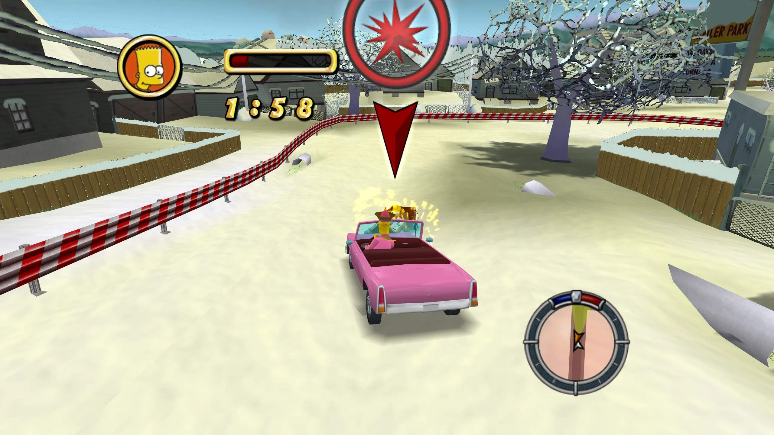 Homer violently destroying a car driven by his only son, Bart.