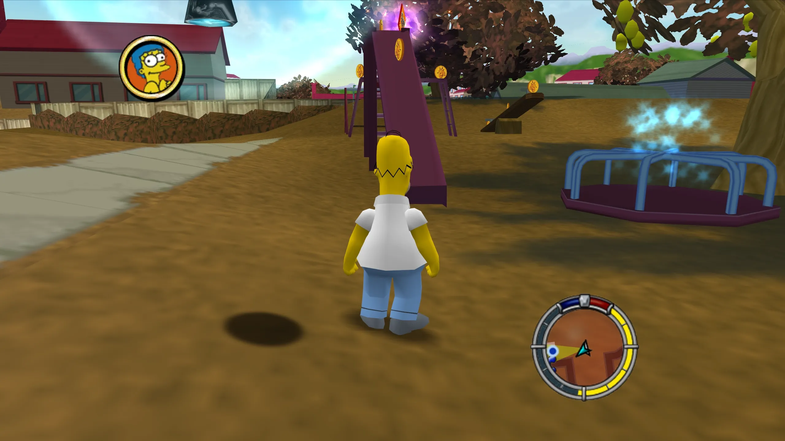 Homer standing in a playground near a previously unused Merry-go-Round gag.