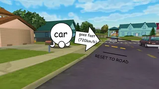 Jake's Example Car sitting in the Simpsons' driveway, sticking out into the road.