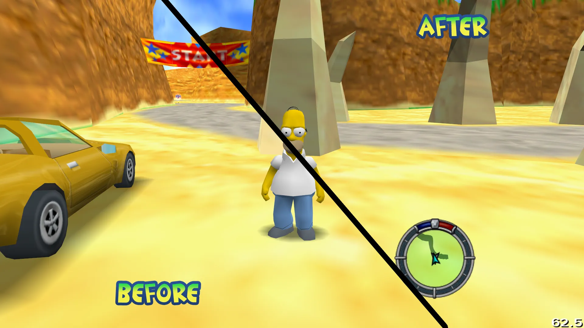 Before and after showcasing the enhanced visuals in the 2025 re-release.