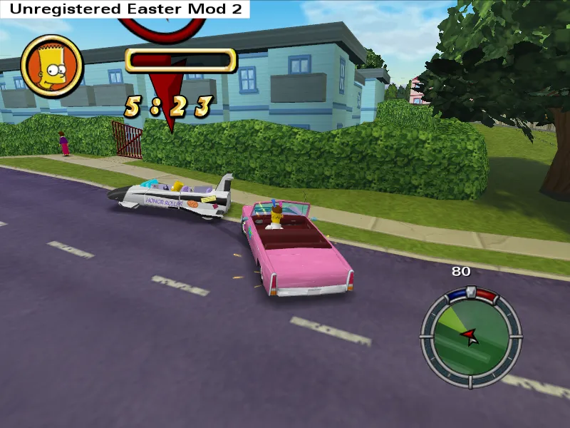 Bart Simpson, professional child, being vehicularly endangered by his father.