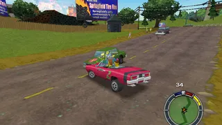 Ned, in his trusty Li'l Flandit that he always drives, engaging in battle against Moe.