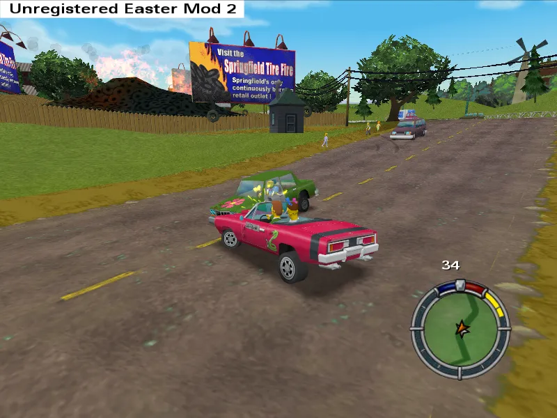 Ned, in his trusty Li'l Flandit that he always drives, engaging in battle against Moe.