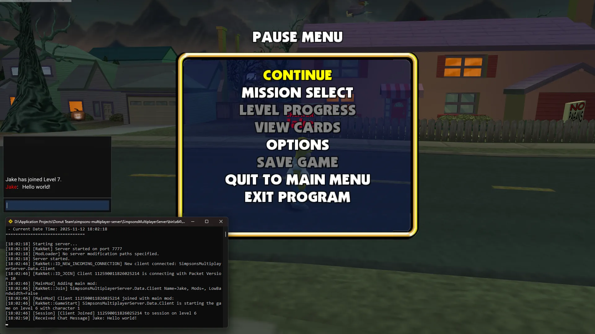 A screenshot showcasing both the built-in chat and console window