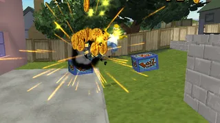 Homer destroying a Wasp Camera with a kick.