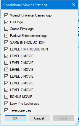 The checklist of enabled movies in Mod Settings.