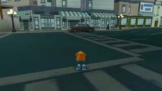 Invisible Bart standing in a crosswalk near Moe's Tavern.