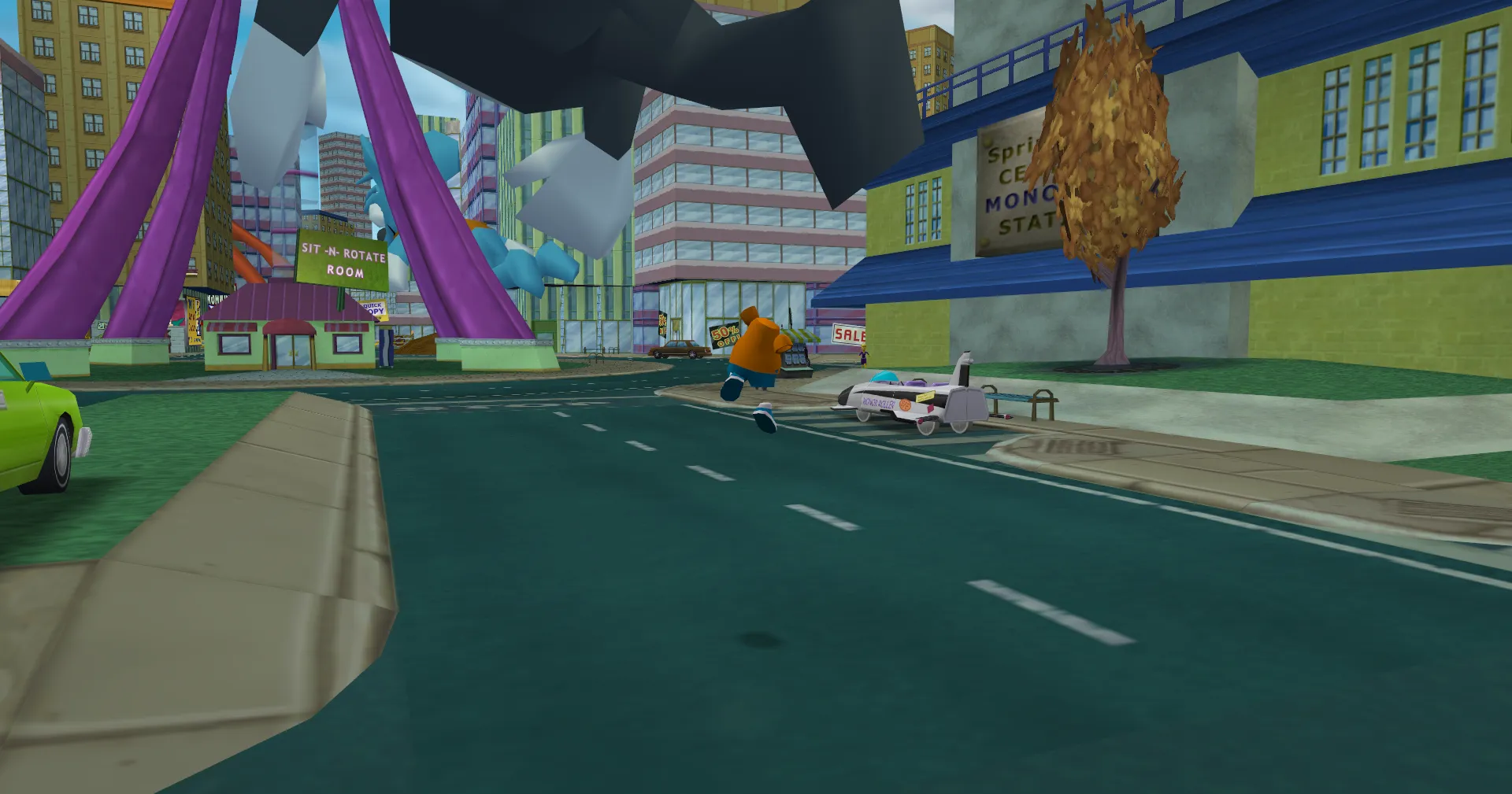 Invisible Bart jumping in the air neat the Sit-N-Rotate.