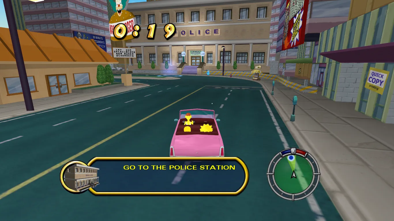 Cletus driving the car along with Bart and Lisa