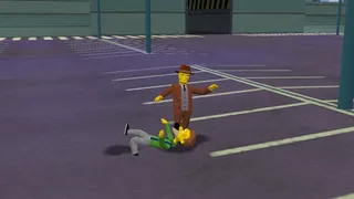 Rex Banner continuing his "interrogation" of Lenny Leonard. The camera operator is keeping a safe distance.