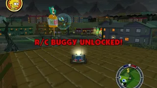 A screenshot showing "R/C BUGGY UNLOCKED!" on the screen after getting into it.