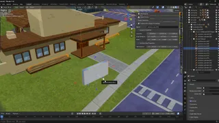 The collision box for the sign in front of the Springfield Church selected, showing its custom resize gizmos.
