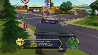 Homer in the Plow King about to attack Smither's in the Burns Limo