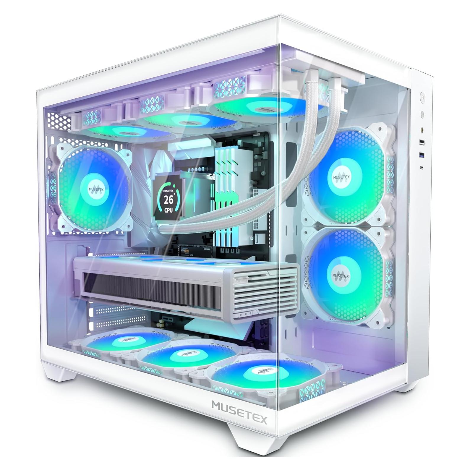 Caja de PC MUSETEX Y6 ATX Blanca con 6 Ventiladores ARGB