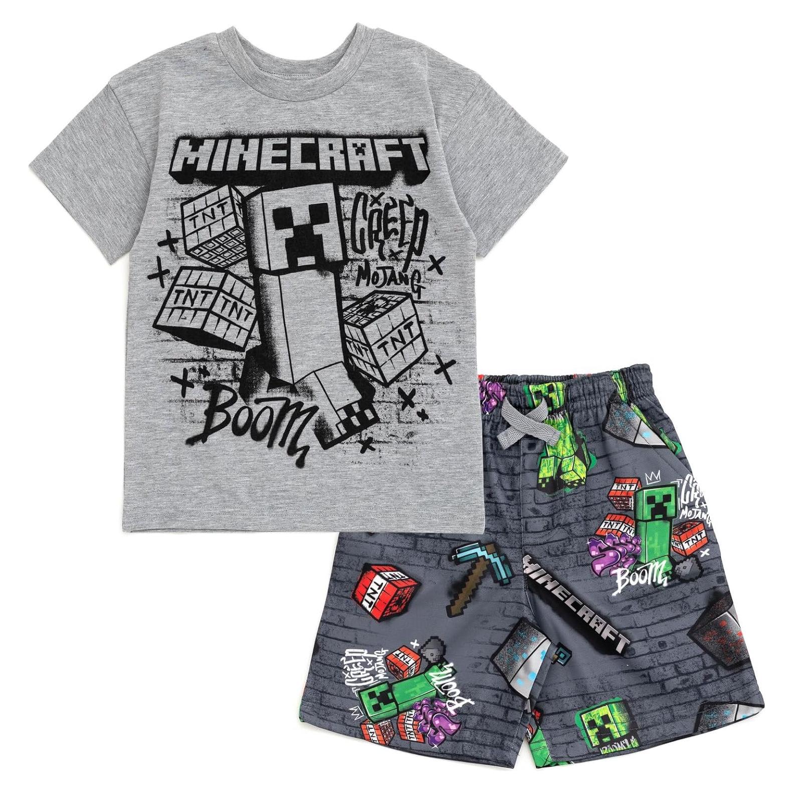 Conjunto Camiseta Gráfica y Pantalones Cortos Minecraft Niños