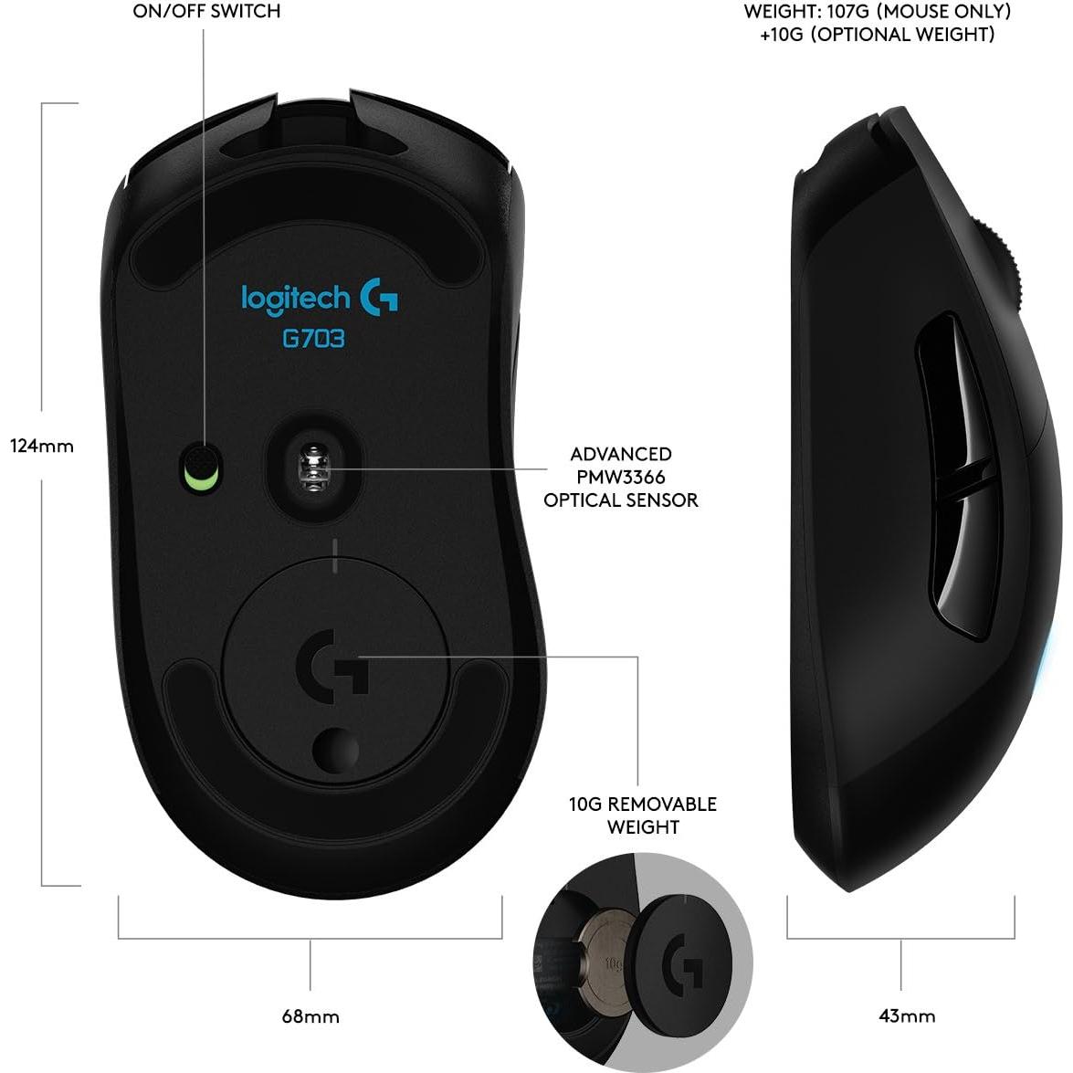 Mouse Gaming Inalámbrico Logitech G703 LIGHTSPEED Negro