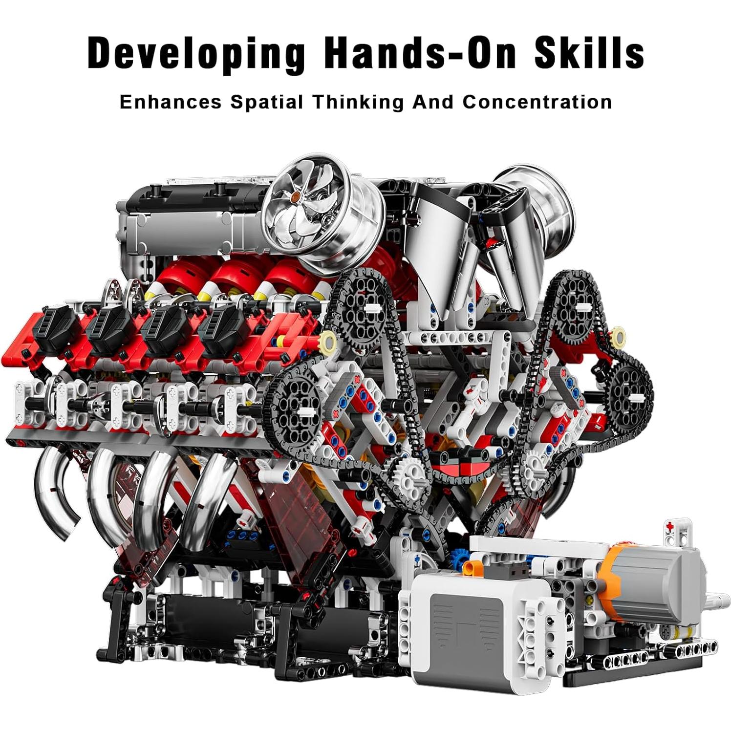 Mould King V8 Engine Toys Building Sets, Model Engine Kit for Adults, Engine MOC Scale Model with Motor, 10130 STEM DIY Building Kits That Works, Set for Aged 14+ (2718 Pieces)