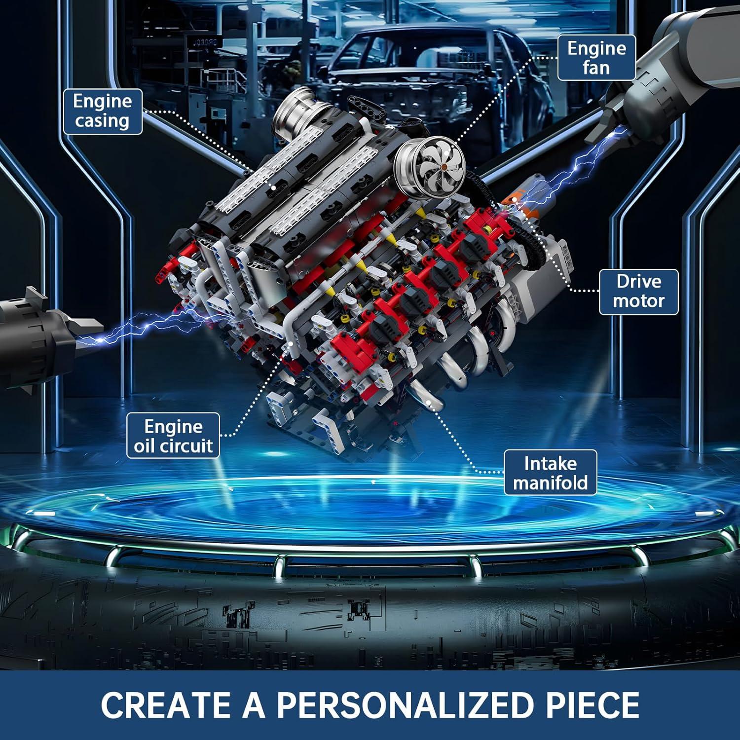 Mould King V8 Engine Toys Building Sets, Model Engine Kit for Adults, Engine MOC Scale Model with Motor, 10130 STEM DIY Building Kits That Works, Set for Aged 14+ (2718 Pieces)