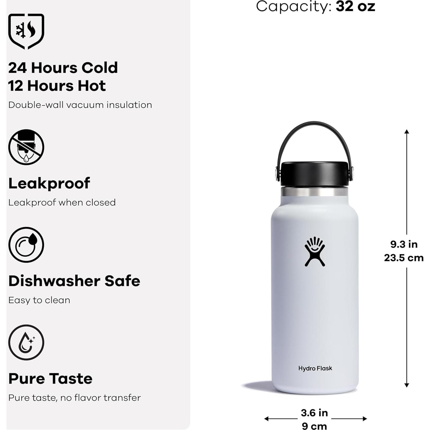 Botella de agua Hydro Flask 32 oz acero inoxidable negra