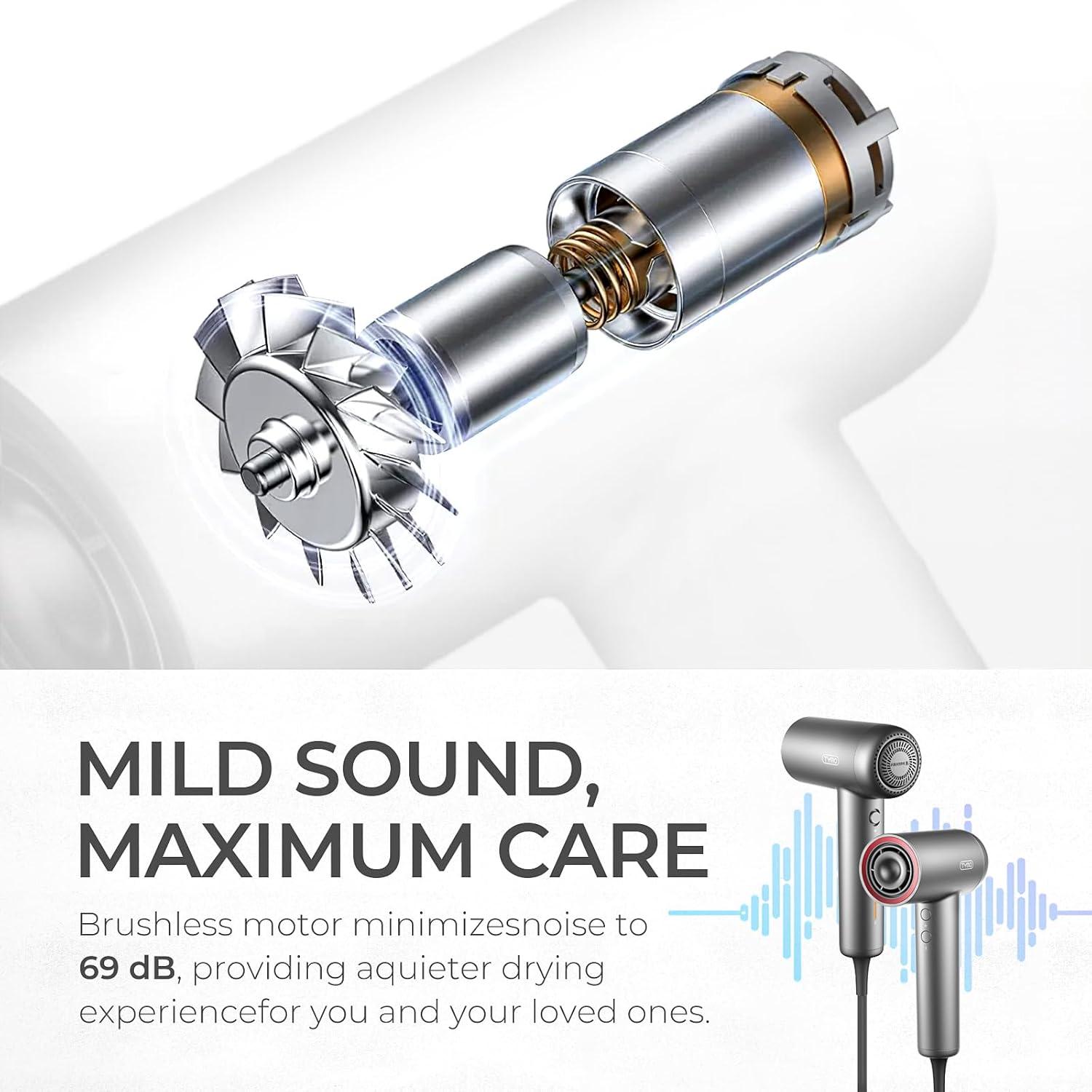 Secador de Pelo Iónico TYMO HC602 Profesional 110000 RPM Plata