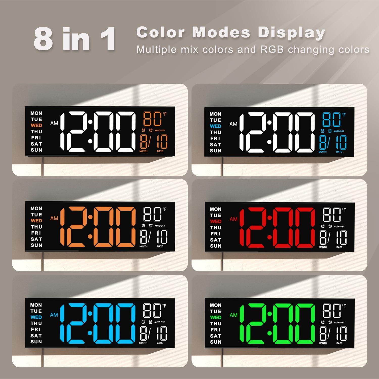 Reloj de Pared Digital JALL 16" LED RGB con Alarma y Temperatura