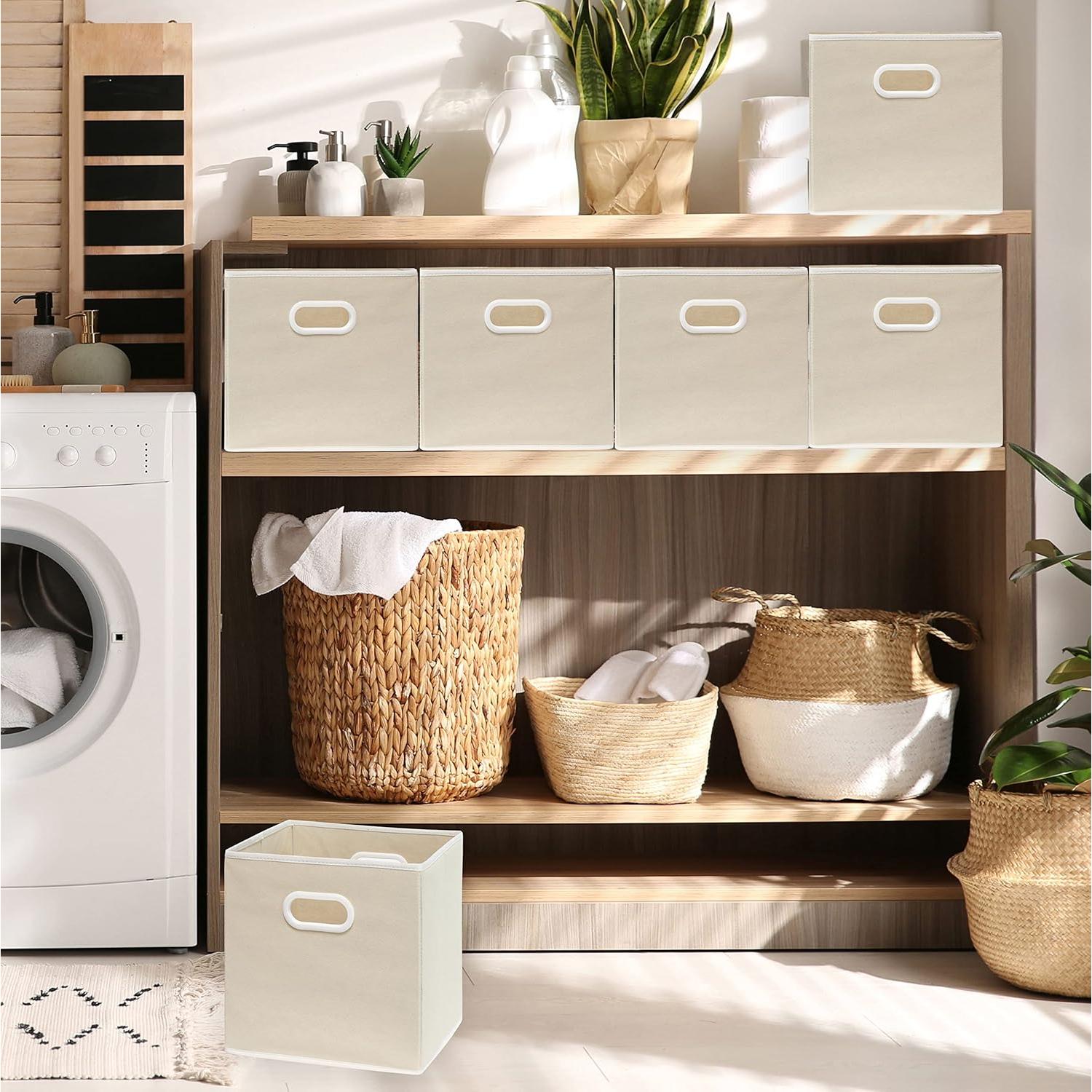 Cajas de Almacenamiento Plegables Simple Houseware 28 cm Beige - 6 Unidades