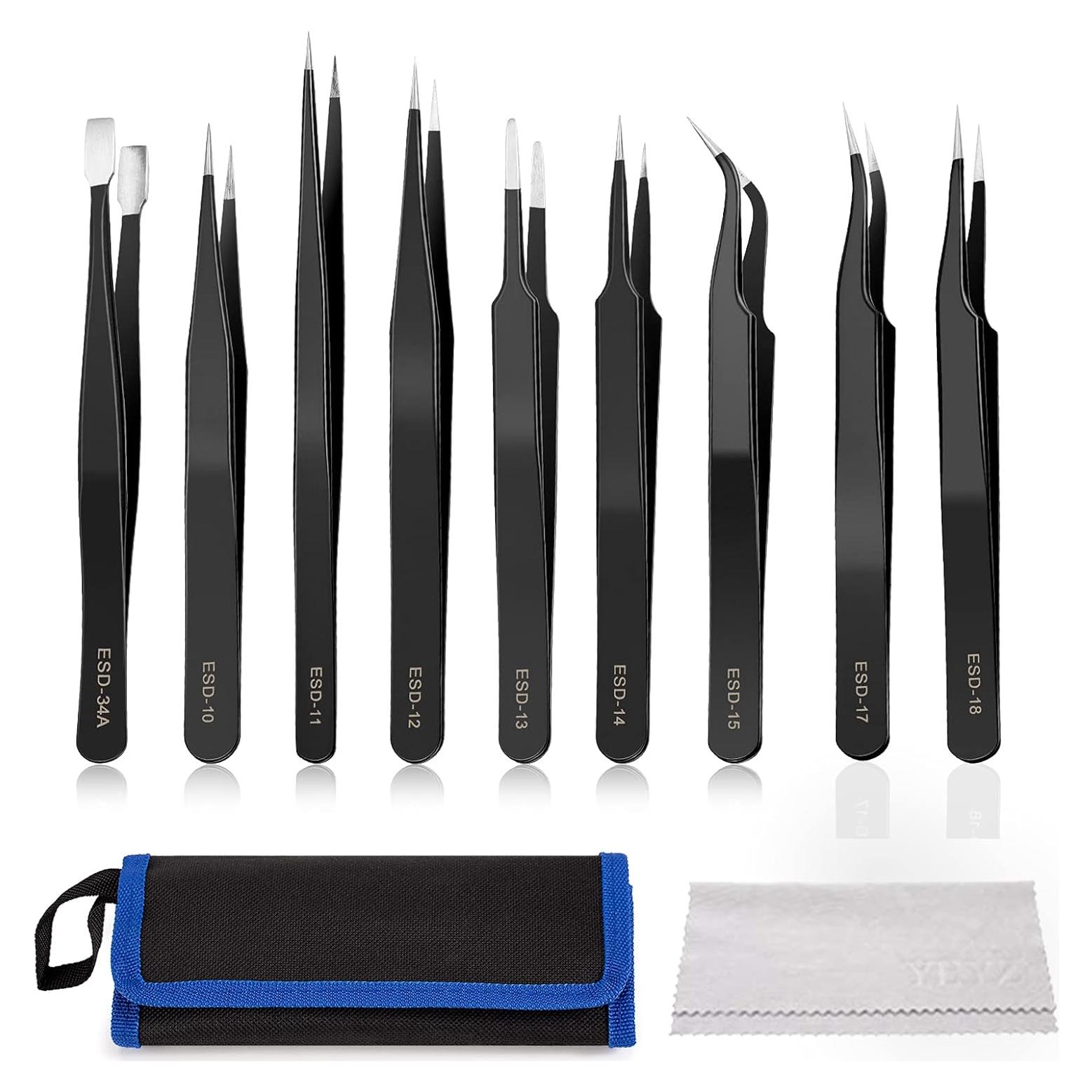 Juego de Pinzas de Precisión YHYZ 9 Piezas Acero Inoxidable