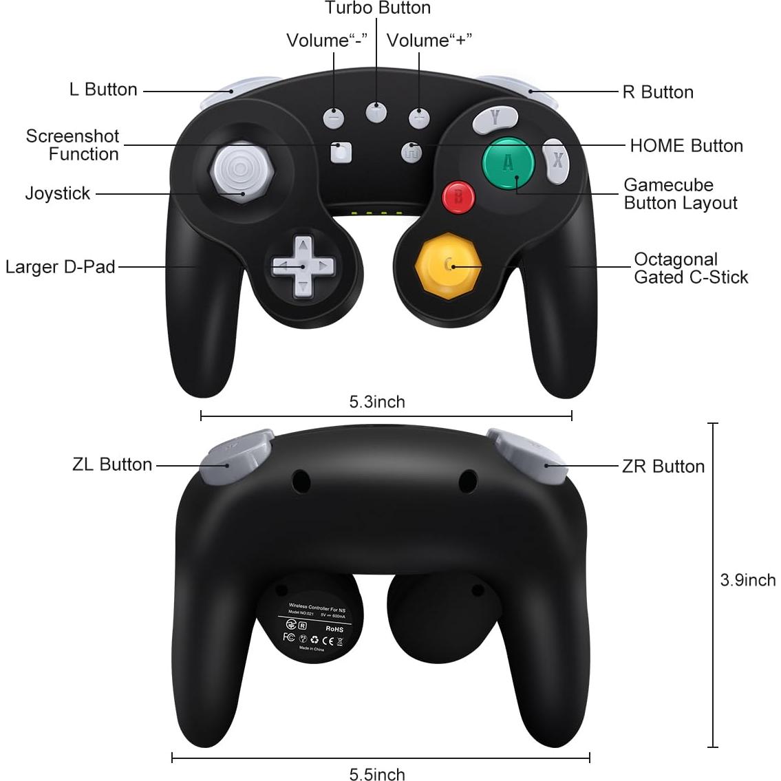Controlador Inalámbrico Gamecube ADHJIE para Switch - Negro