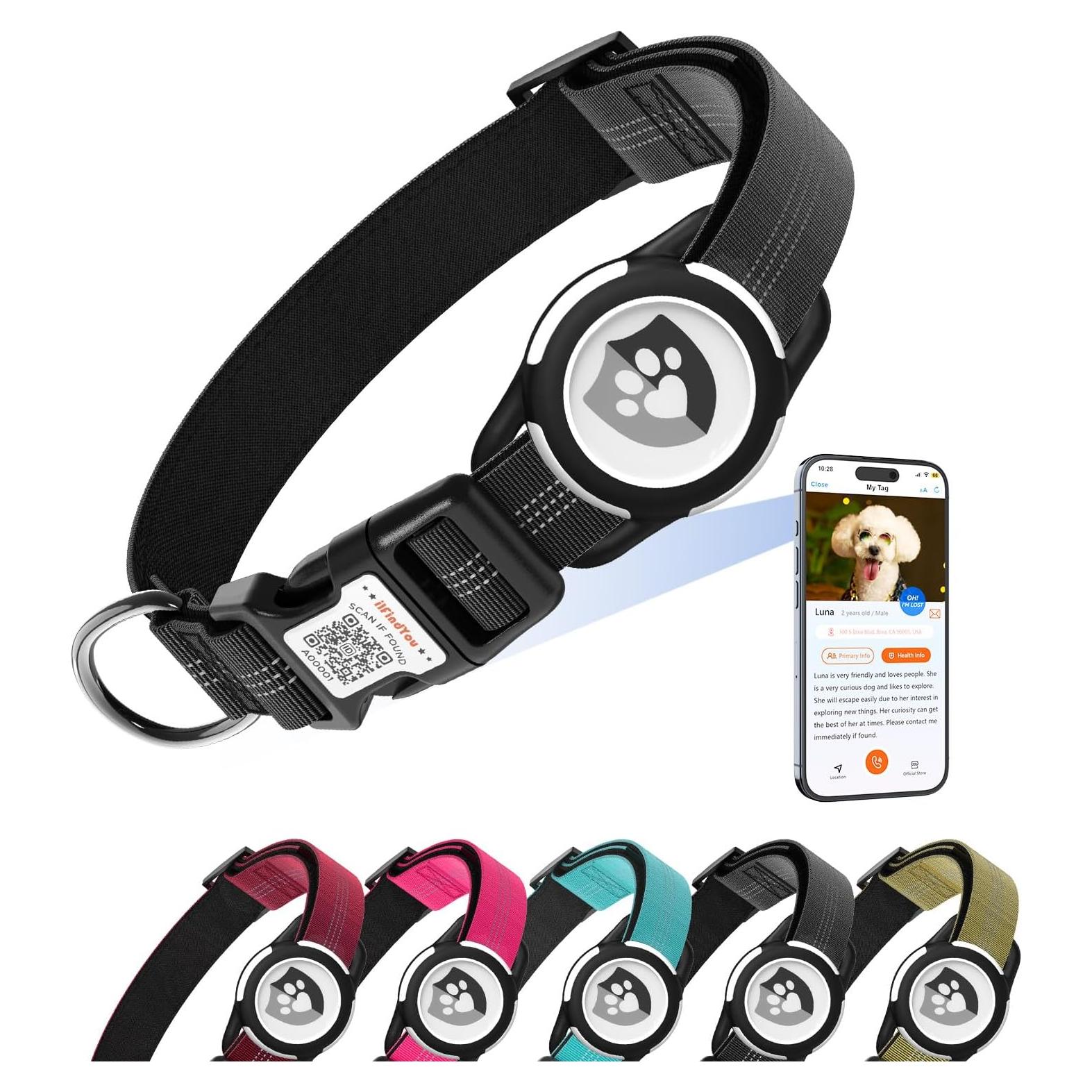 Collar Reflectante para Perros ilFindYou con Soporte AirTag XS Negro