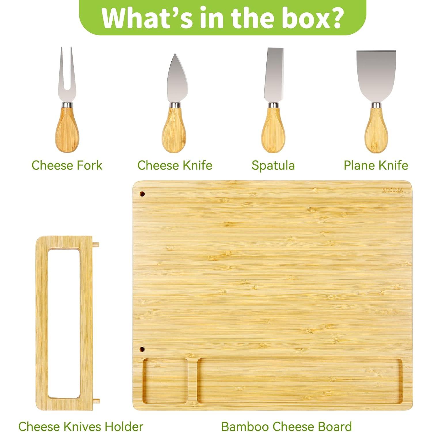 Tabla de Queso Secura de Bambú Natural con Cuchillos 35.6x27.9cm