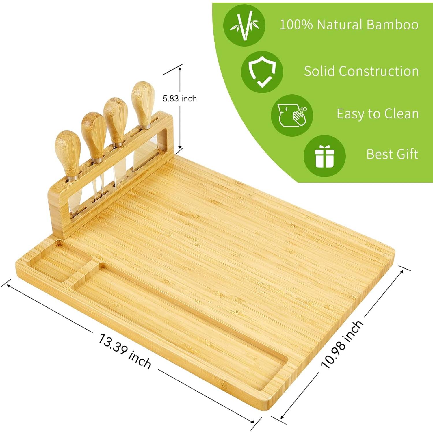 Tabla de Queso Secura de Bambú Natural con Cuchillos 35.6x27.9cm