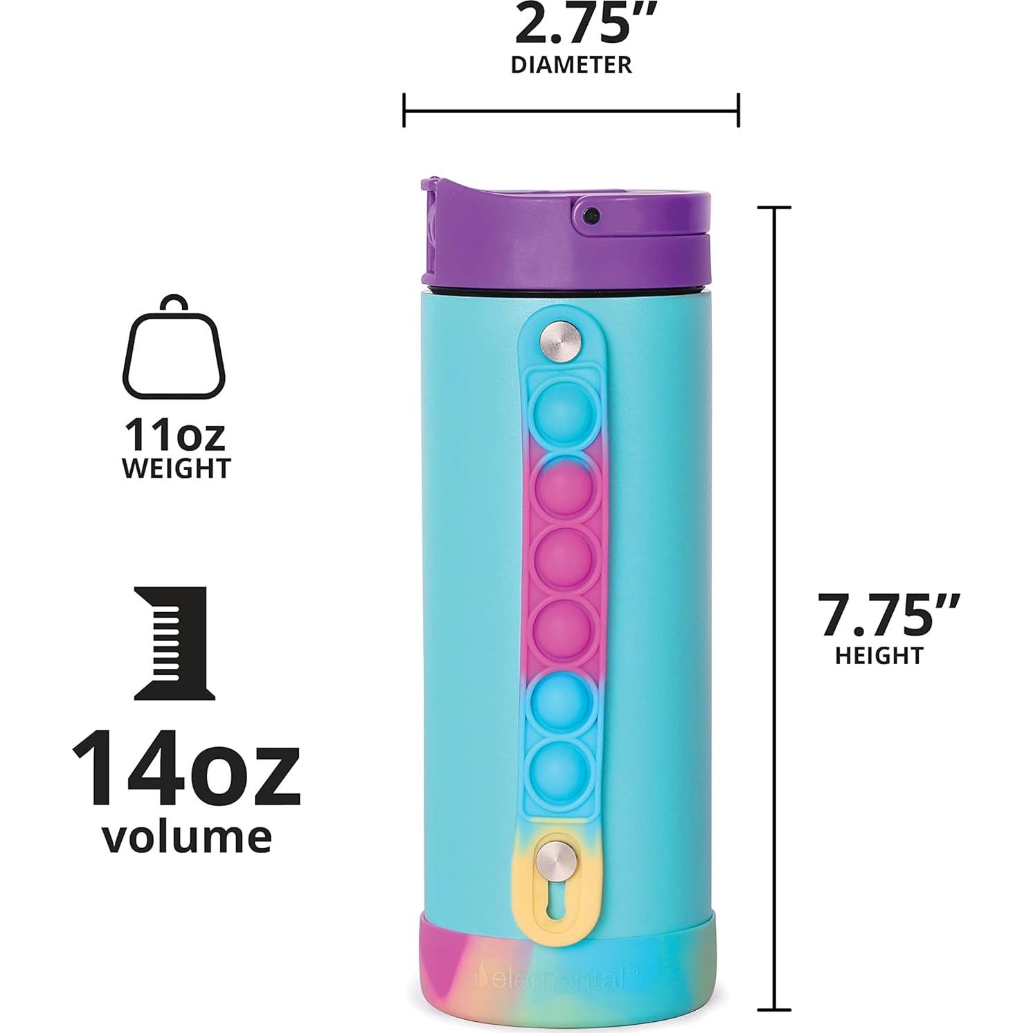 Botella de Agua Infantil Elemental 414ml con Tapa Pop-It
