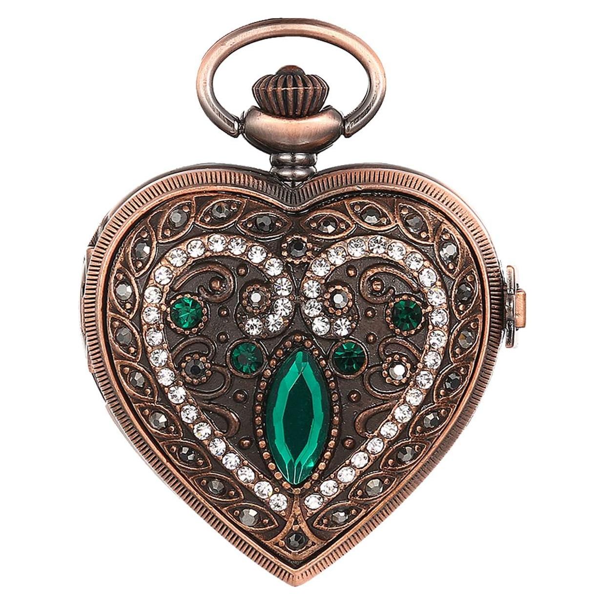 Collar Reloj de Bolsillo Corazón JewelryWe Verde 30 cm
